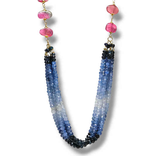 Collane Collana multi filo con Zaffiri e tormaline scalati - Gioielli Pavan