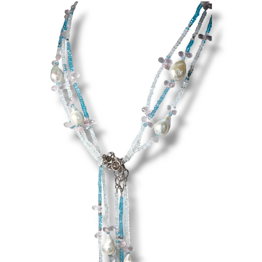Collane Collana lunga a sciarpa aperta con Amazzonite adularia e perle - Gioielli Pavan