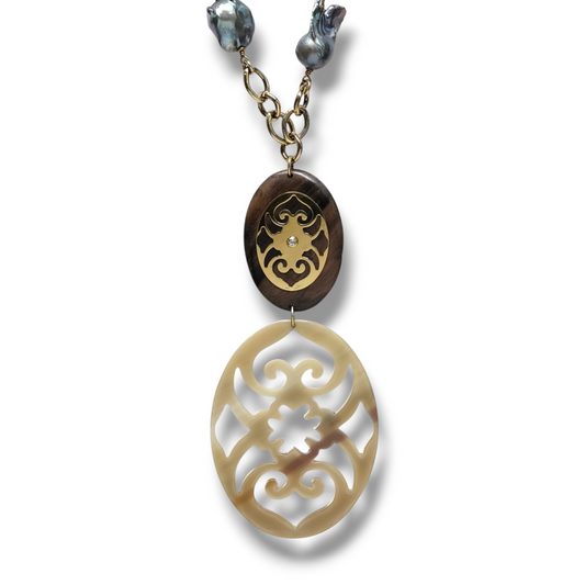 Girocollo Collana in argento con perle coltivate e osso - Gioielli Pavan