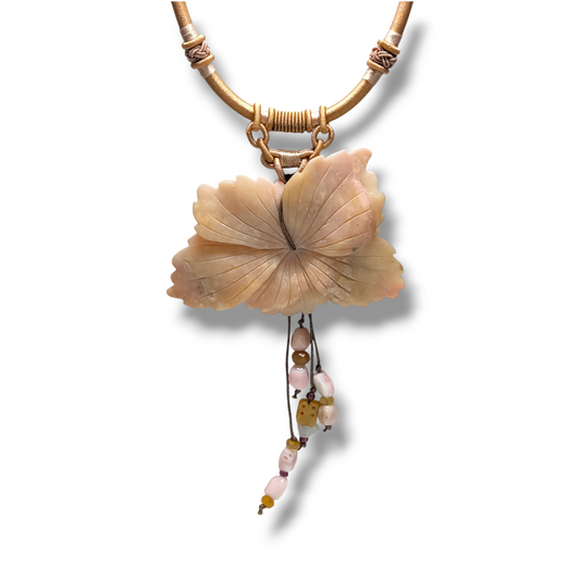Collane Collana unica realizzata a mano fiore in giada cinese rosa - Gioielli Pavan