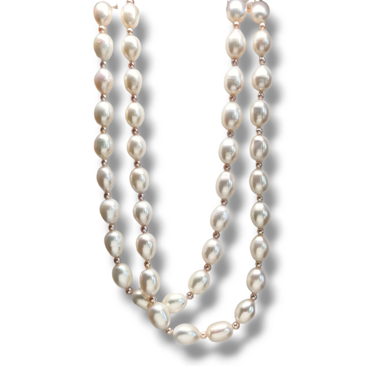 Girocollo Collana lunga di perle bianche e rosa senza chiusura 110 cm - Gioielli Pavan