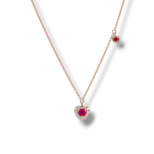 Girocollo Girocollo in oro con cuore a pavé di diamanti e rubino - Gioielli Pavan