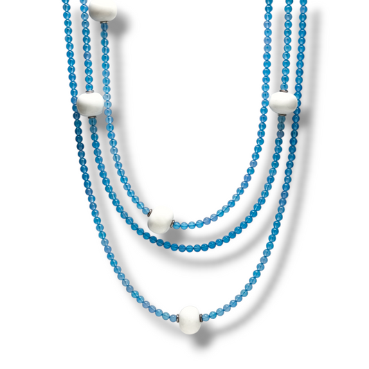 Girocollo Collana lunga con agata bianca e azzurra - Gioielli Pavan