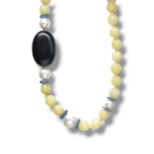 Girocollo Collana in argento con quarzi citrini cian e perle - Gioielli Pavan