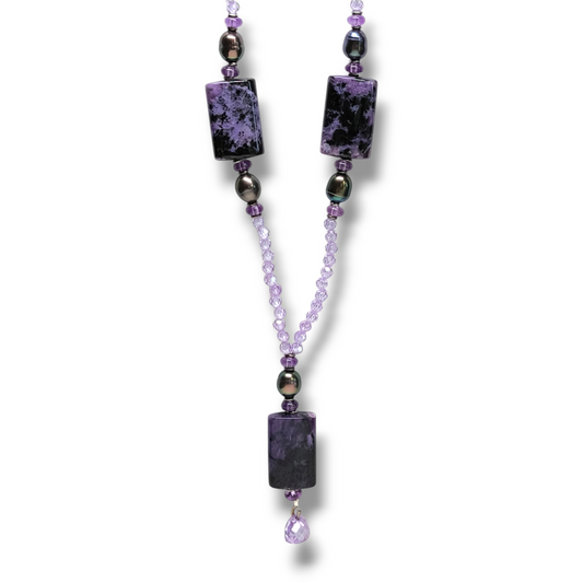 Girocollo Collana lunga in argento con ametista e perle nere - Gioielli Pavan