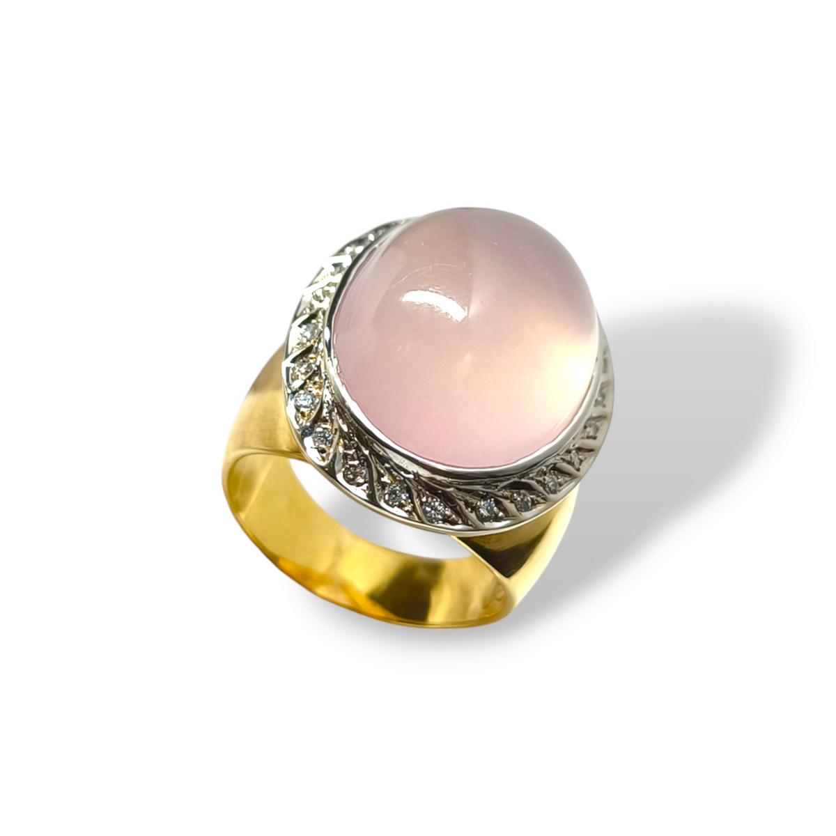 Anello in oro 18 kt con quarzo rosa e diamanti - Gioielli Pavan