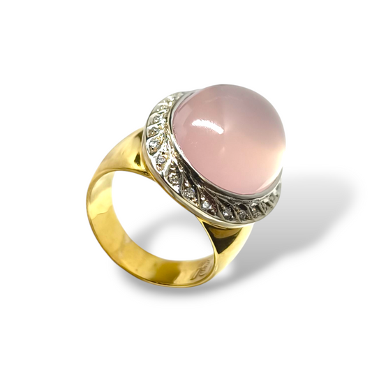 Anello Anello in oro con quarzo rosa e diamanti - Gioielli Pavan