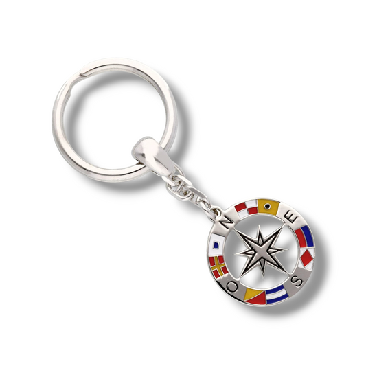 Portachiavi Porta chiavi in argento con rosa dei venti smaltata - Gioielli Pavan
