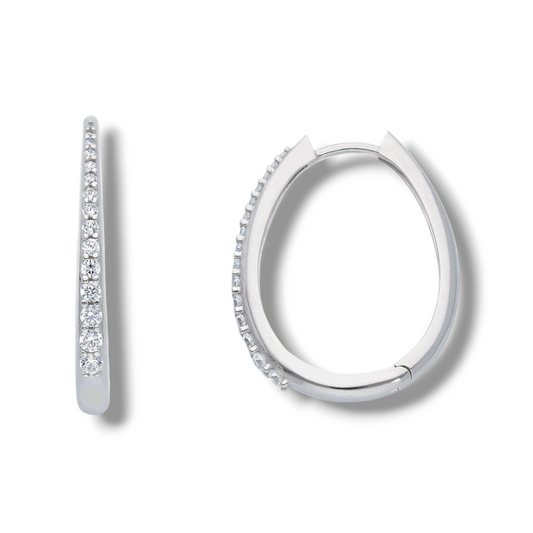 Orecchini Orecchini in oro a scattino ovali medi 2,5 cm con zirconi a pavè - Gioielli Pavan