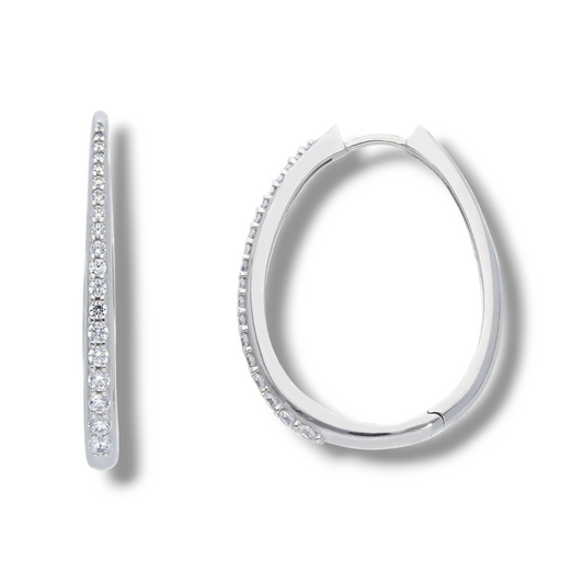 Orecchini Orecchini in oro a scattino ovali grandi 3 cm con zirconi a pavè - Gioielli Pavan