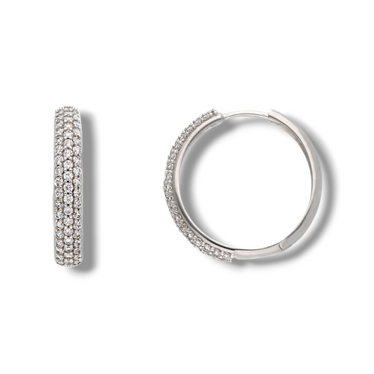 Orecchini Orecchini in oro a scattino tondi medi diametro 2 cm con zirconi a pavè - Gioielli Pavan