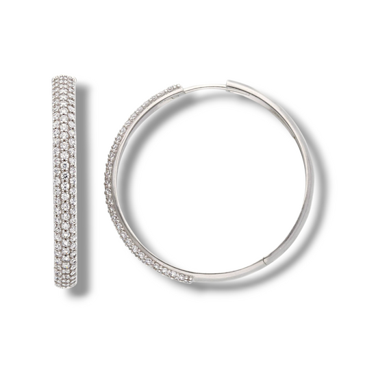 Orecchini Orecchini in oro a scattino tondi grandi diametro 3 cm con zirconi a pavè - Gioielli Pavan