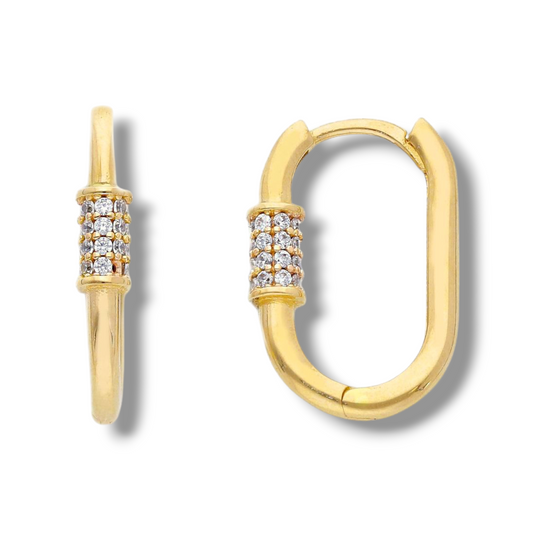 Orecchini Orecchini in oro a scattino ovali a lucchetto con zirconi a pavè - Gioielli Pavan