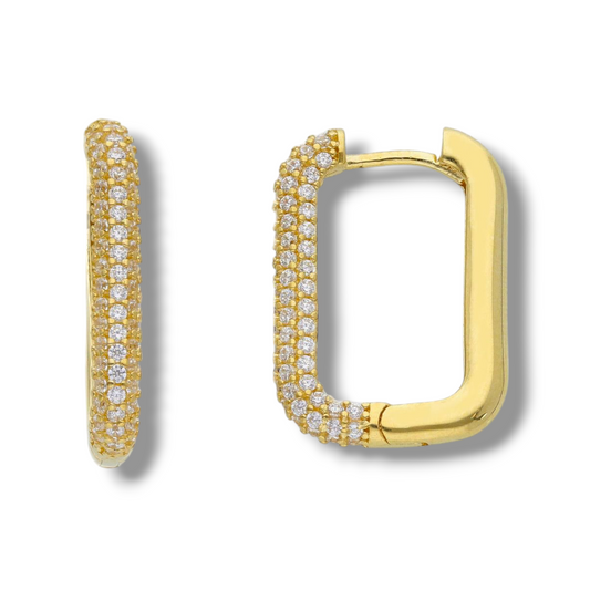 Orecchini Orecchini in oro a scattino rettangolari grandi con zirconi a pavè - Gioielli Pavan