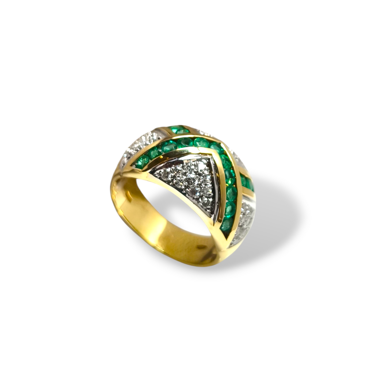 Anello in oro 18kt con smeraldi e diamanti naturali - Gioielli Pavan