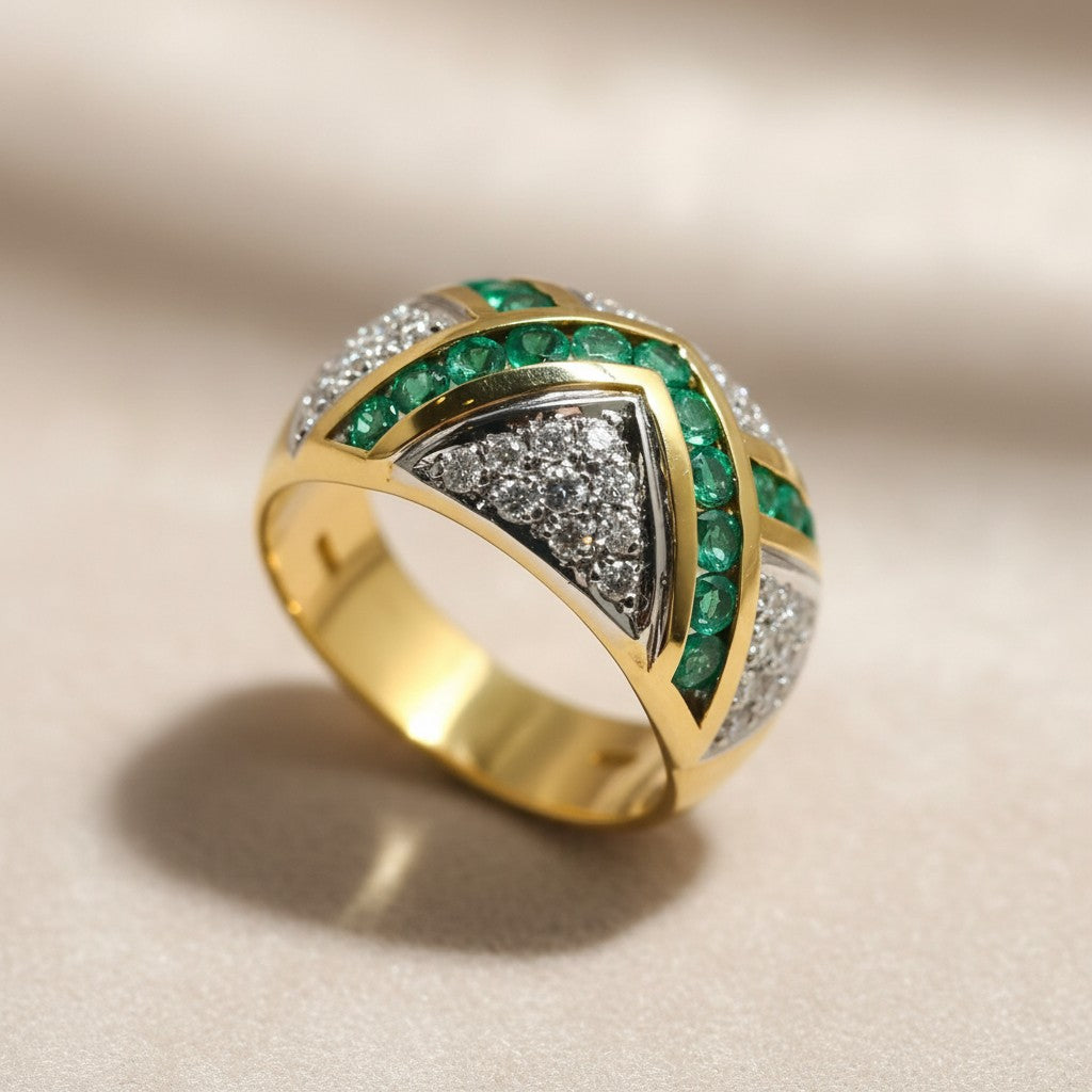 Anello in oro 18kt con smeraldi e diamanti naturali - Gioielli Pavan