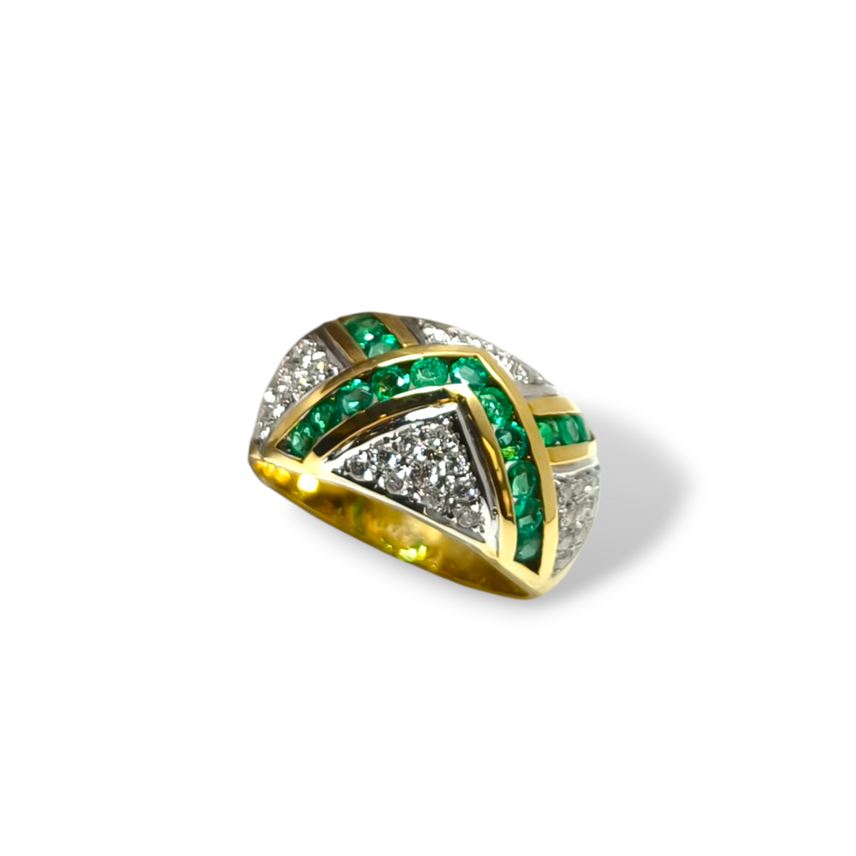 Anello in oro 18kt con smeraldi e diamanti naturali - Gioielli Pavan
