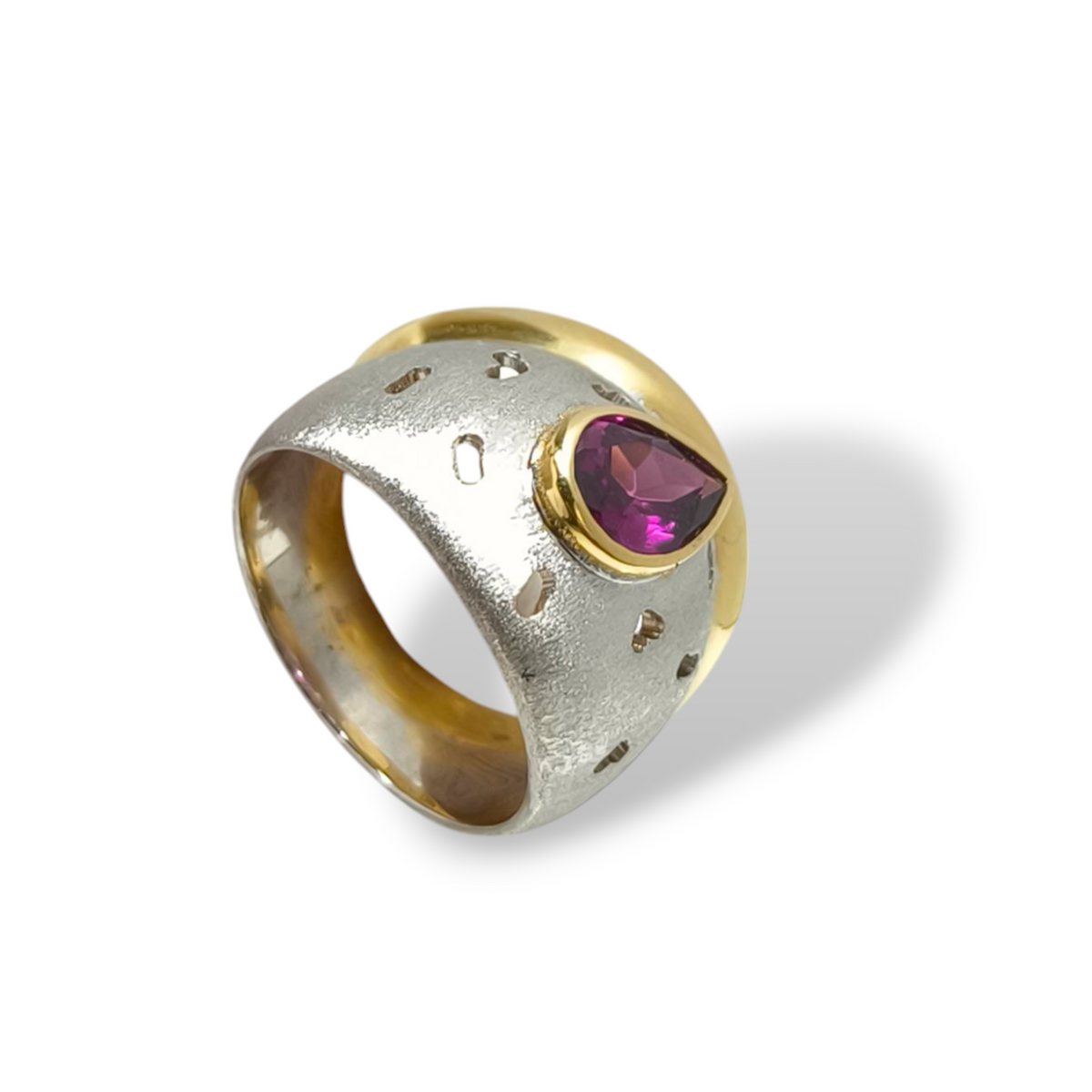 Anello in oro con Rubellite e cuori traforati - Gioielli Pavan