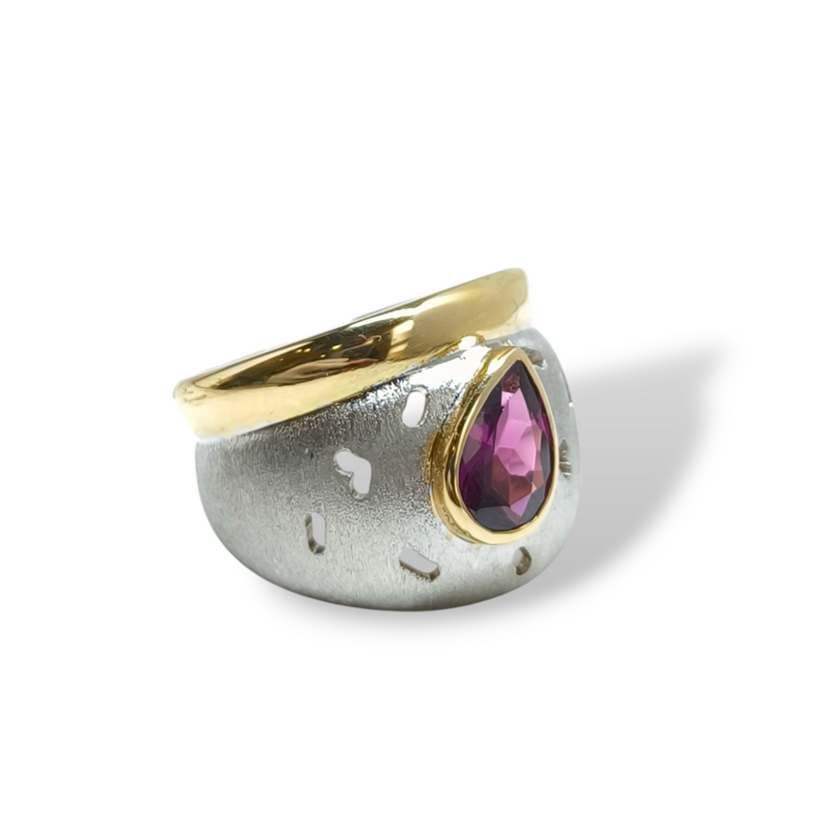 Anello in oro con Rubellite e cuori traforati - Gioielli Pavan