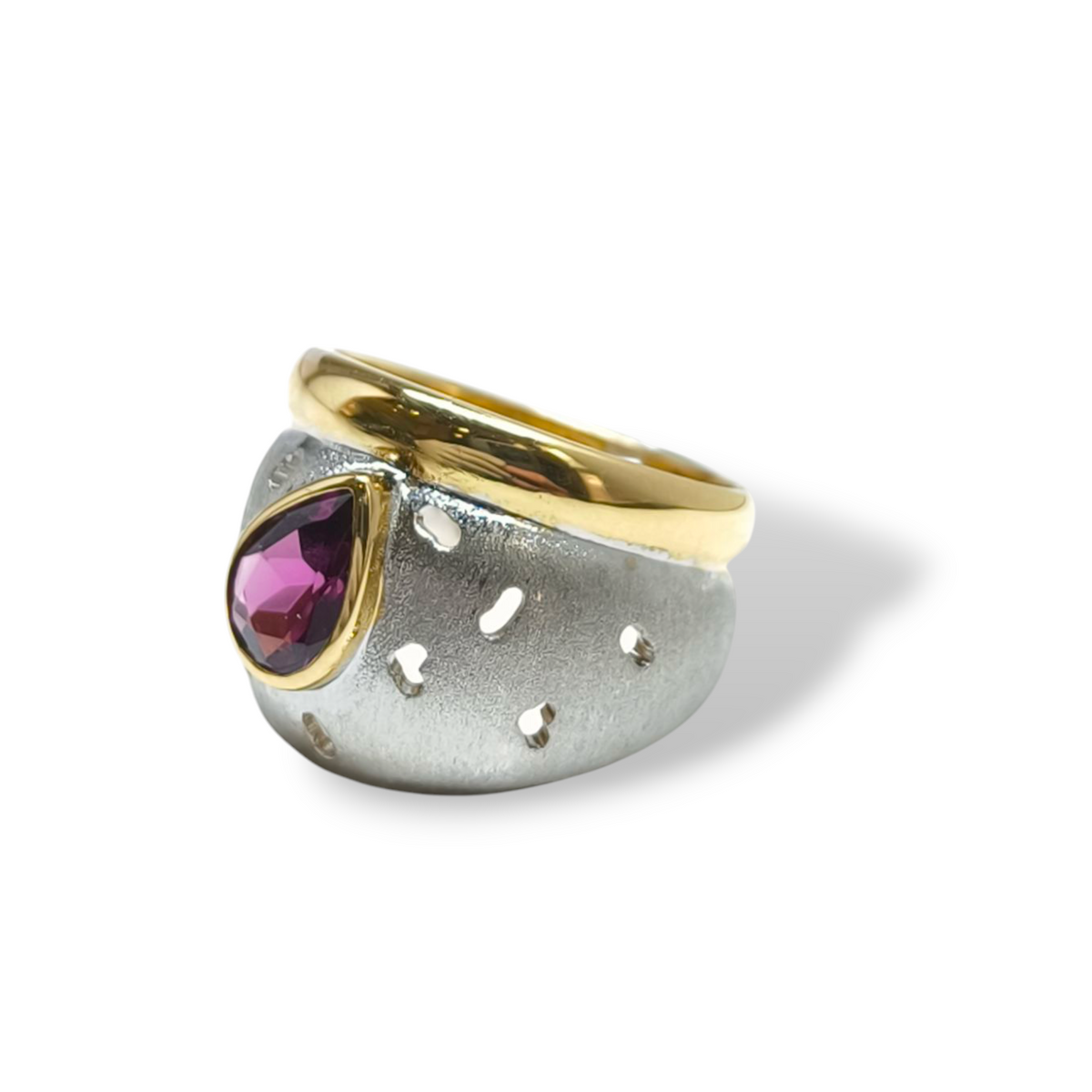 Anello in oro con Rubellite e cuori traforati - Gioielli Pavan