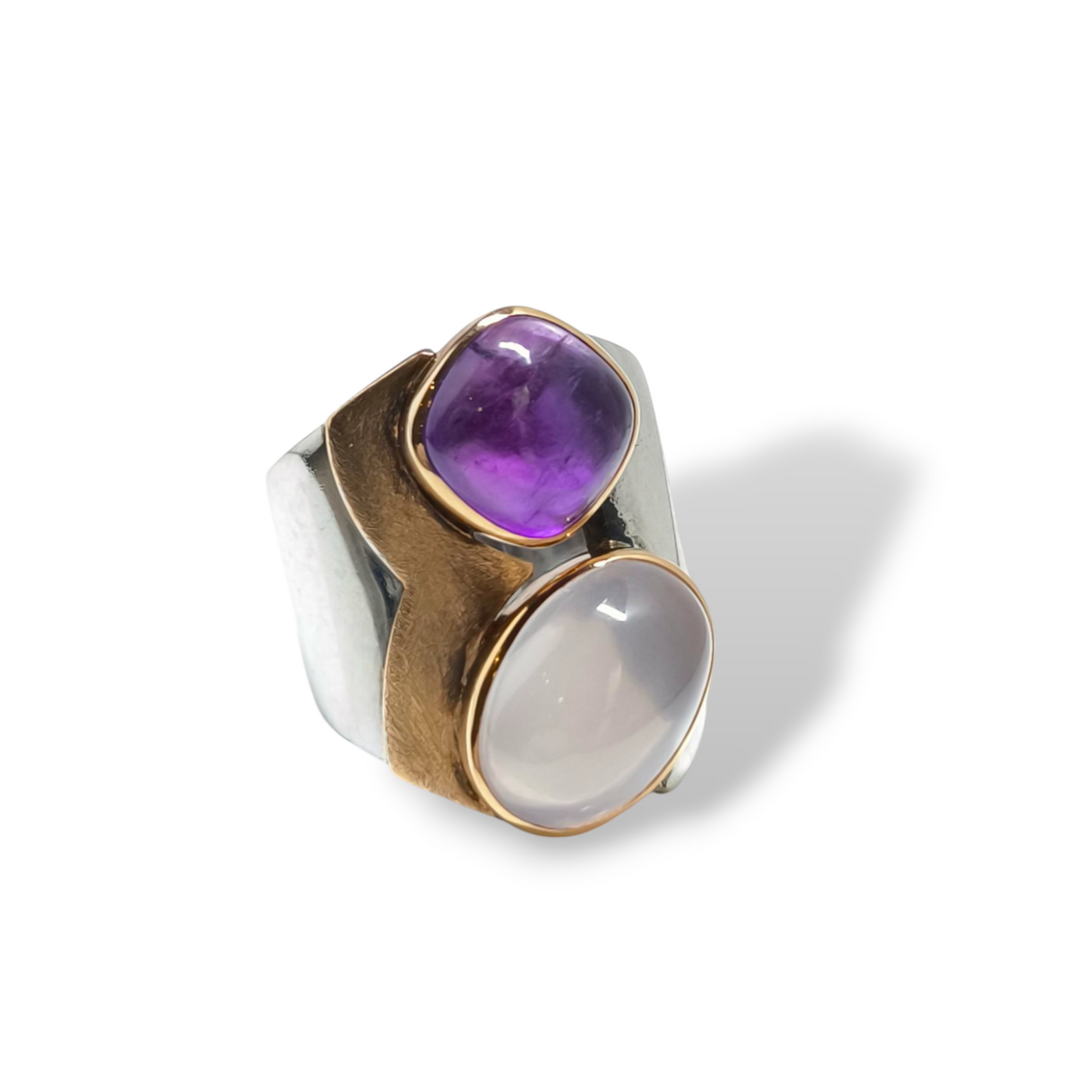 Anello Anello argento e oro con ametista e quarzo rosa - Gioielli Pavan