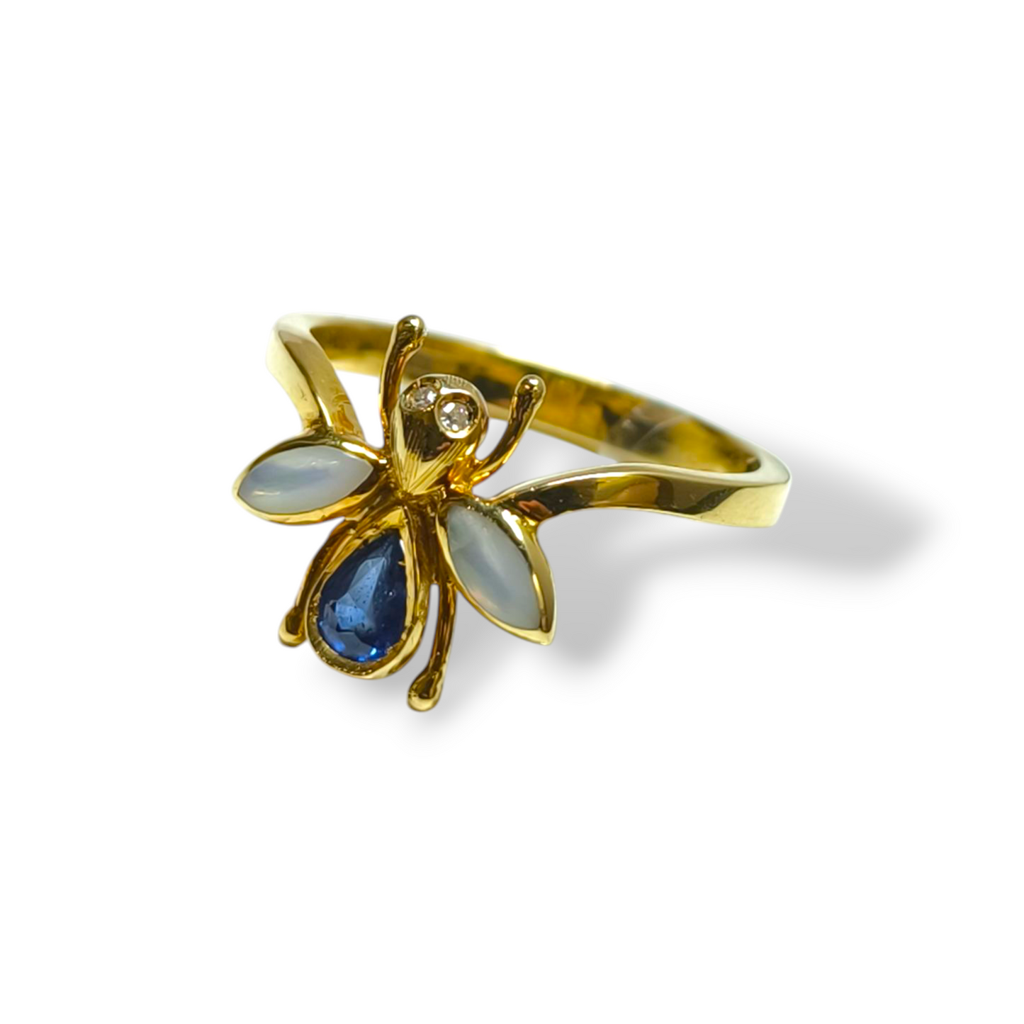 Anello Anello in oro ape con madreperla diamanti e zaffiri - Gioielli Pavan