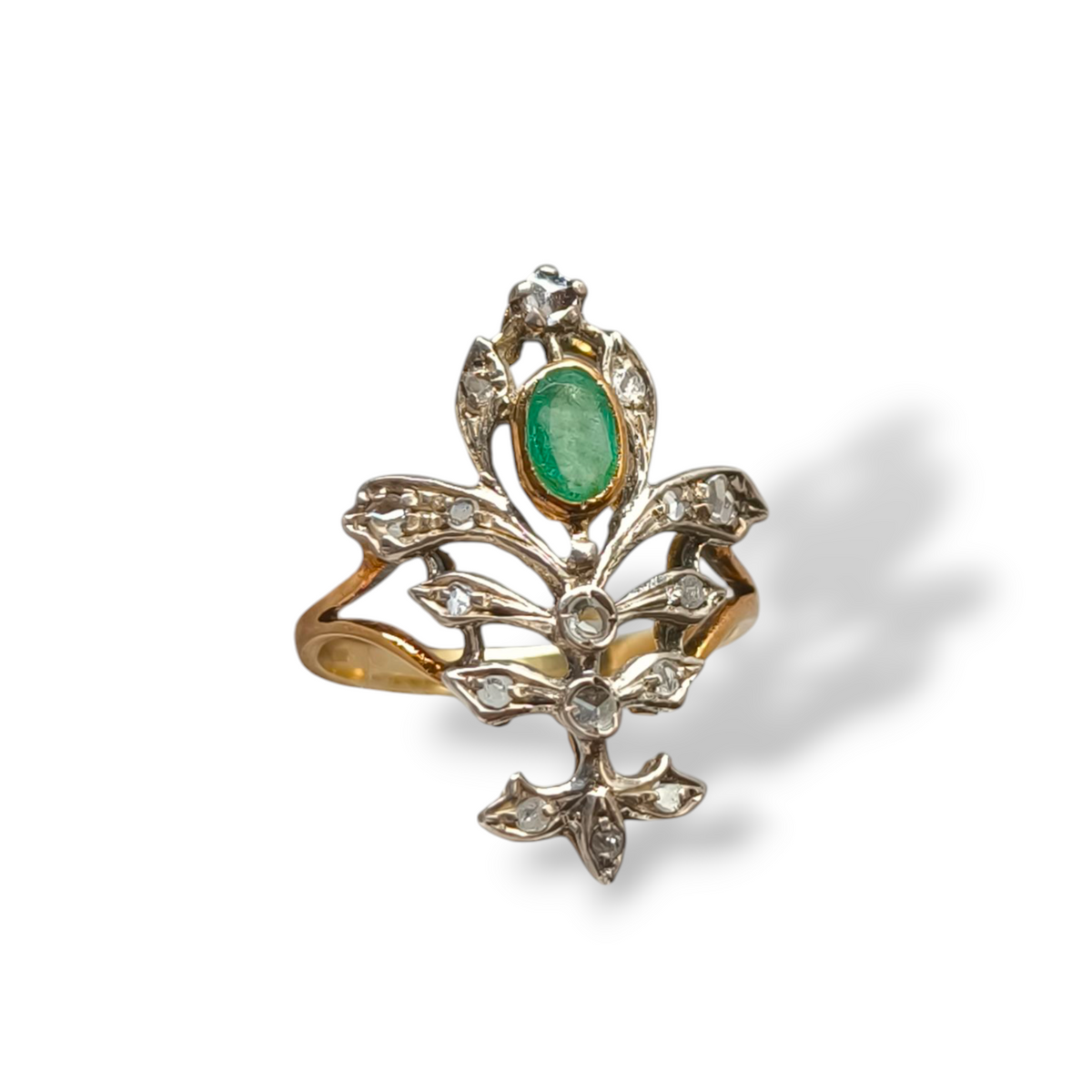 Anello in oro stile liberty con smeraldo e diamanti - Gioielli Pavan