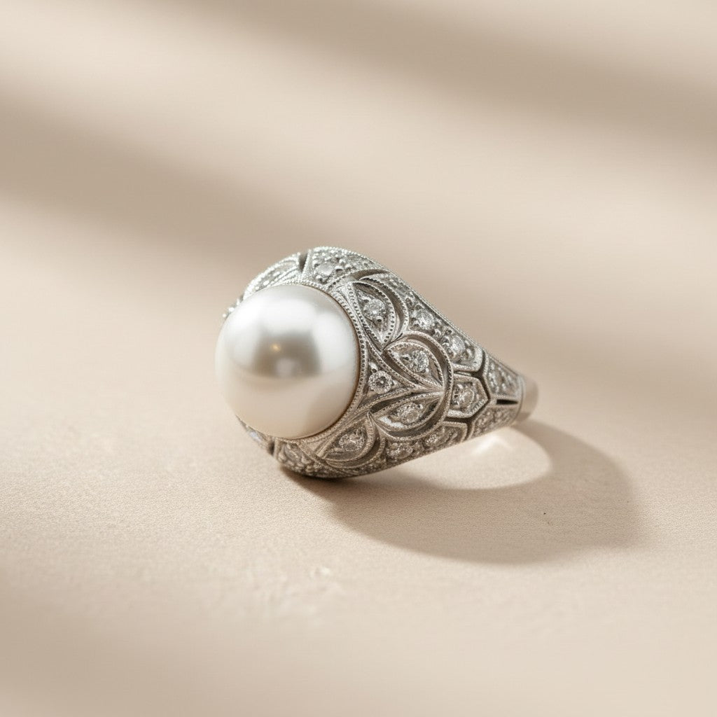Anello in oro 18 kt con perla giapponese e diamanti - Gioielli Pavan