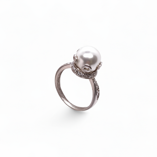Anello Anello in Argento 925 con Perla Bianca e Zirconi - Gioielli Pavan