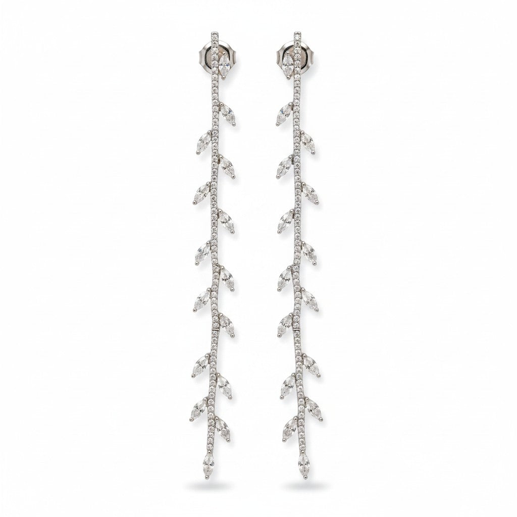 Orecchini pendenti a foglie in argento 925 con zirconi pavé - Gioielli Pavan