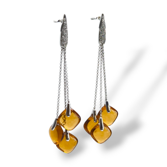 Orecchini Orecchini pendenti in oro con ambra e diamanti - Gioielli Pavan