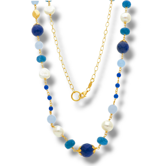 Collane Collana in argento lunga con quarzi e perle 90cm - Gioielli Pavan