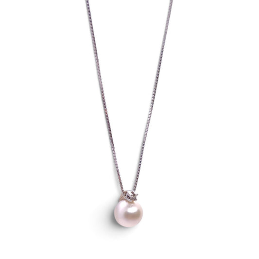 Girocollo in oro bianco 18 kt con perla Akoya e diamante - Gioielli Pavan
