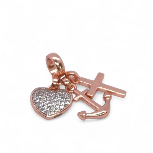 Ciondoli e pendenti Ciondolo in argento 925 dorato rosa con Cuore Croce e Ancora - Gioielli Pavan