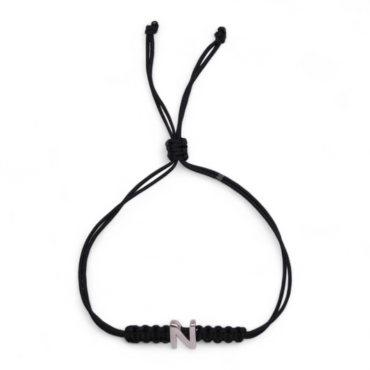Bracciale Bracciale Lettera N Argento 925 e Sagola Nera - Gioielli Pavan