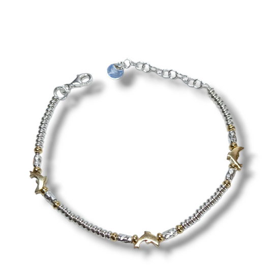 Bracciale Bracciale in argento a dadini con delfini dorati - Gioielli Pavan