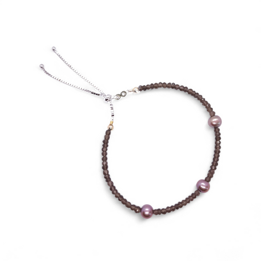 Bracciale Bracciale argento 925 con quarzi fumè e perle viola - Gioielli Pavan