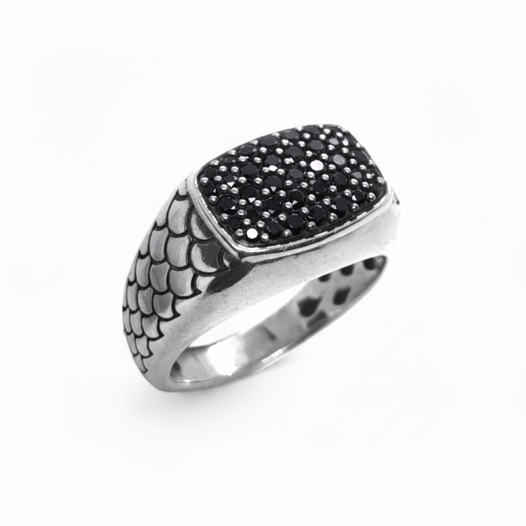 Anello Anello Chevalier Albert M. in Argento 925 con Zirconi Neri - Gioielli Pavan