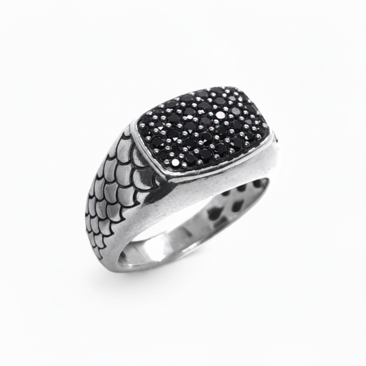 Anello Anello Chevalier Albert M. in Argento 925 con Zirconi Neri - Gioielli Pavan