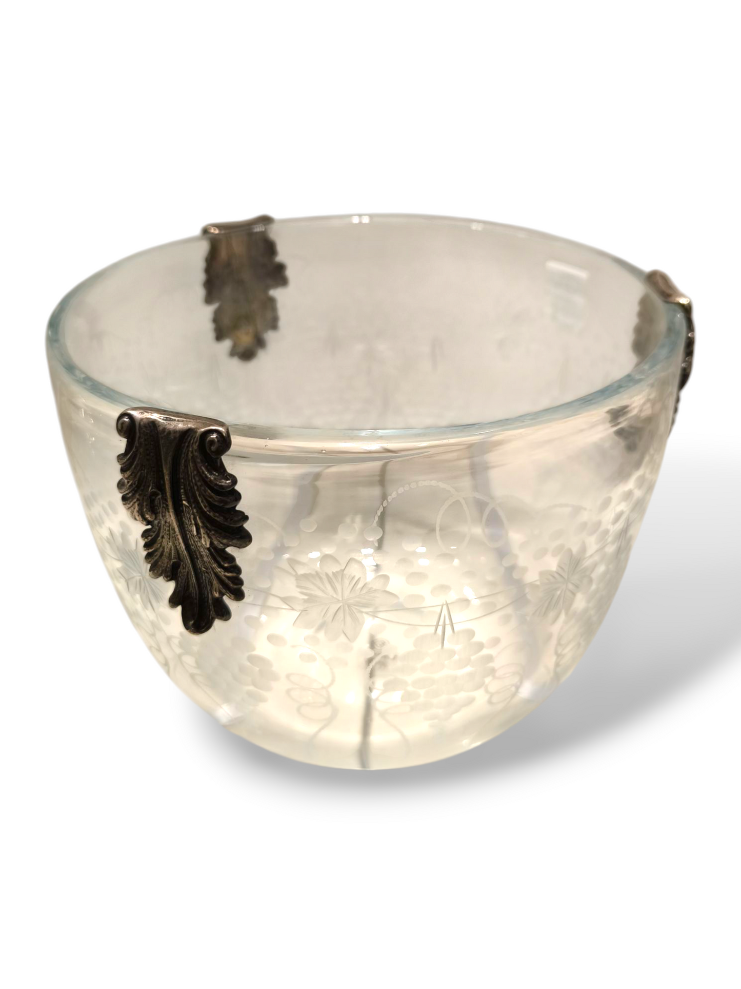 soprammobile Vaso porta oggetti in cristallo con disegni serigrafati e elementi in argento - Gioielli Pavan