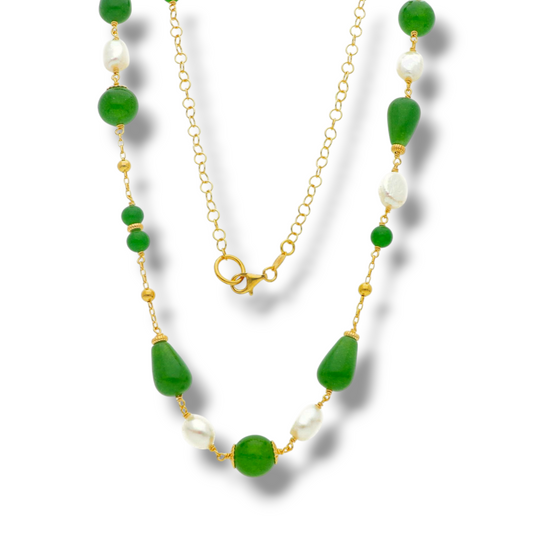 Collane Collana in argento lunga con giada e perle 90cm - Gioielli Pavan