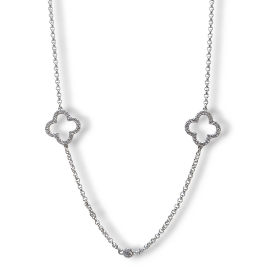Collane Collana lunga in argento fiorellini traforati con zirconi a pavé - Gioielli Pavan