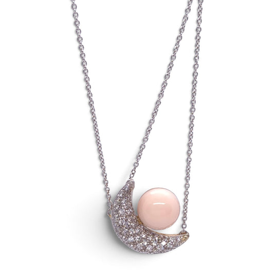 Girocollo in oro e platino con corallo rosa - Gioielli Pavan