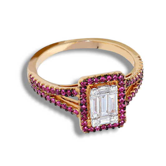 Anello Anello in oro con pavè di diamanti e rubini - Gioielli Pavan