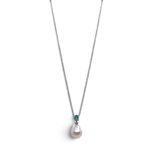 Girocollo in oro bianco 18 kt con perla australiana e smeraldo - Gioielli Pavan
