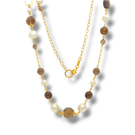 Collane Collana in argento lunga con quarzi e perle 90cm - Gioielli Pavan