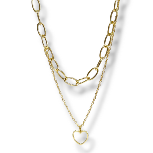Collane Girocollo in argento dorato maglie ovali con cuore - Gioielli Pavan