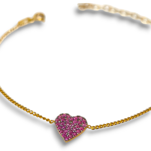 Bracciale Braccialetto in argento dorato giallo con cuore a pavé di zirconi rossi - Gioielli Pavan