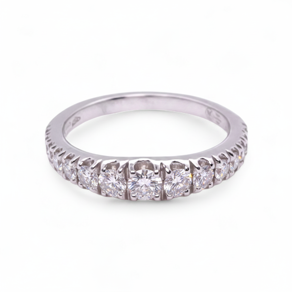 Anello Fedina Oro Bianco 18k con Diamanti Scalati - Gioielli Pavan