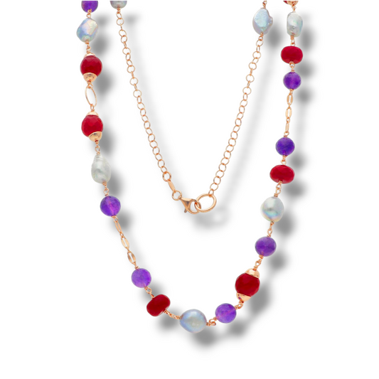 Collane Collana in argento lunga con agate e perle 90cm - Gioielli Pavan